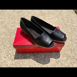 NIB Black Leather Peep Toe Wedge by Aerosoles!